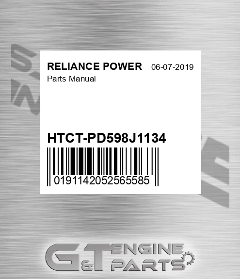 HTCT-PD598J1134 Parts Manual for RELIANCE POWER