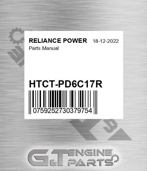 HTCT-PD6C17R Parts Manual for RELIANCE POWER