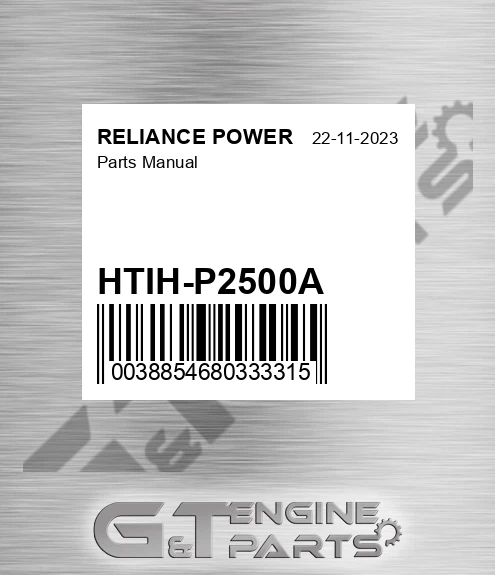 HTIH-P2500A Parts Manual for RELIANCE POWER
