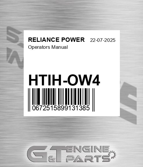 HTIH-OW4 Operators Manual for RELIANCE POWER