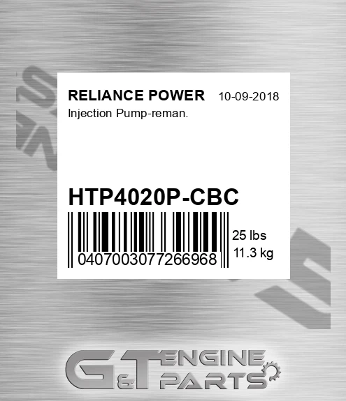 HTP4020P-CBC Injection Pump-reman. for RELIANCE POWER