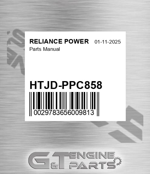 HTJD-PPC858 Parts Manual for RELIANCE POWER