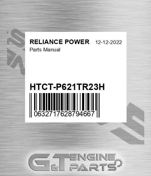 HTCT-P621TR23H Parts Manual for RELIANCE POWER