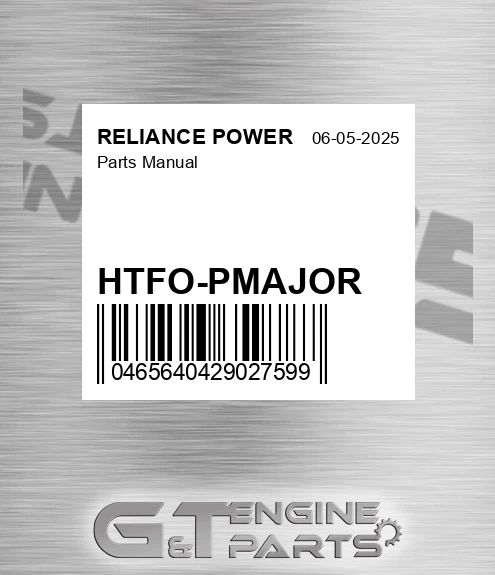HTFO-PMAJOR Parts Manual for RELIANCE POWER