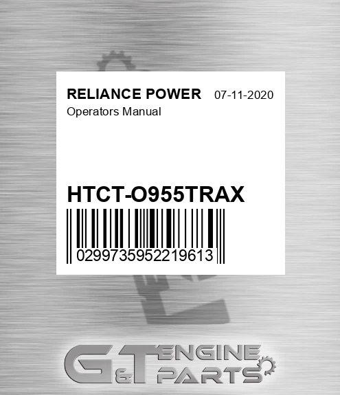 HTCT-O955TRAX Operators Manual for RELIANCE POWER