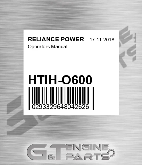 HTIH-O600 Operators Manual for RELIANCE POWER