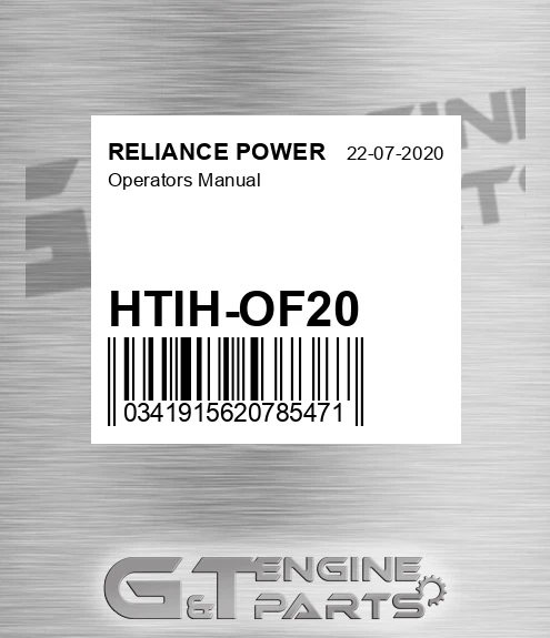 HTIH-OF20 Operators Manual for RELIANCE POWER