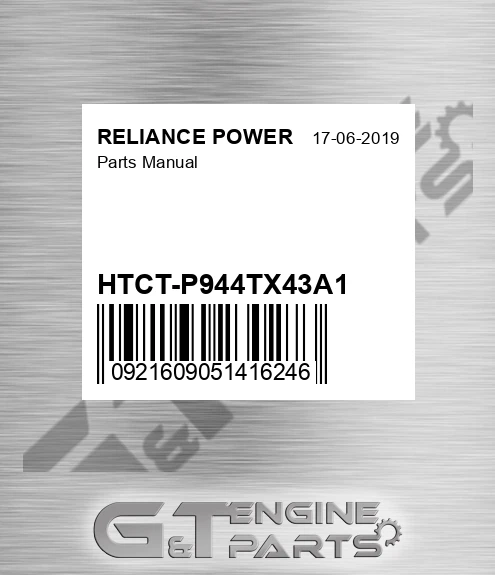 HTCT-P944TX43A1 Parts Manual for RELIANCE POWER