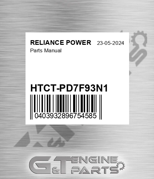 HTCT-PD7F93N1 Parts Manual for RELIANCE POWER
