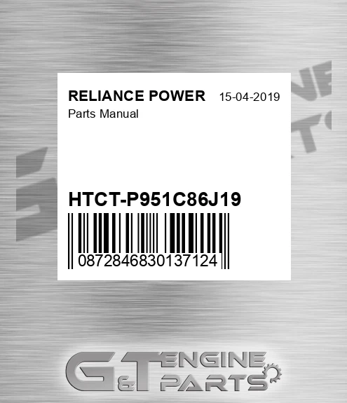 HTCT-P951C86J19 Parts Manual for RELIANCE POWER