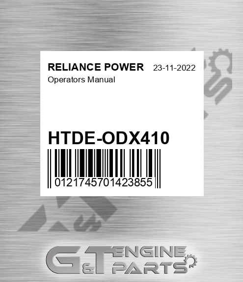 HTDE-ODX410 Operators Manual for RELIANCE POWER