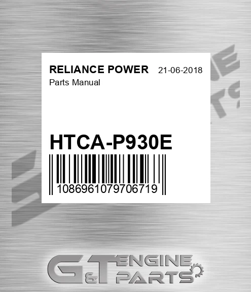 HTCA-P930E Parts Manual for RELIANCE POWER