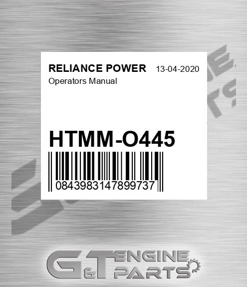 HTMM-O445 Operators Manual for RELIANCE POWER