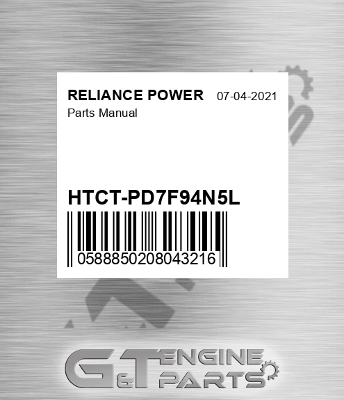 HTCT-PD7F94N5L Parts Manual for RELIANCE POWER