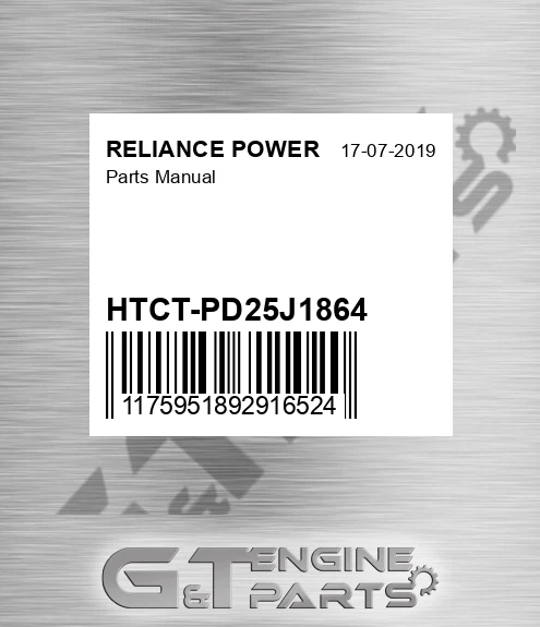 HTCT-PD25J1864 Parts Manual for RELIANCE POWER