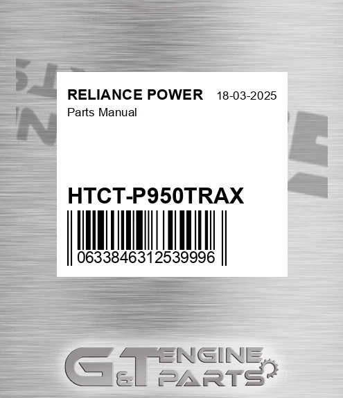 HTCT-P950TRAX Parts Manual for RELIANCE POWER