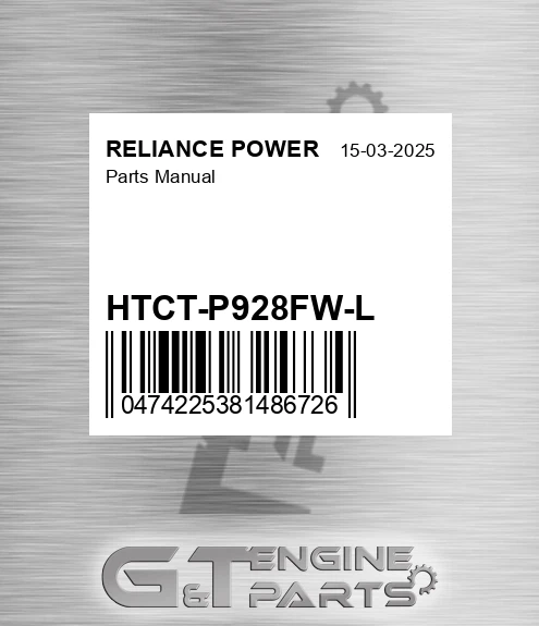 HTCT-P928FW-L Parts Manual for RELIANCE POWER