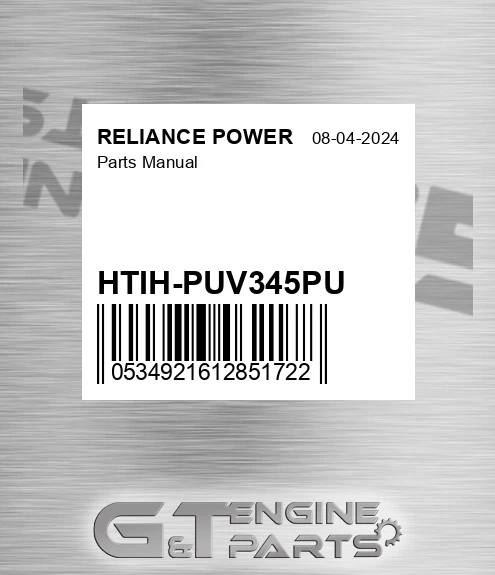 HTIH-PUV345PU Parts Manual for RELIANCE POWER