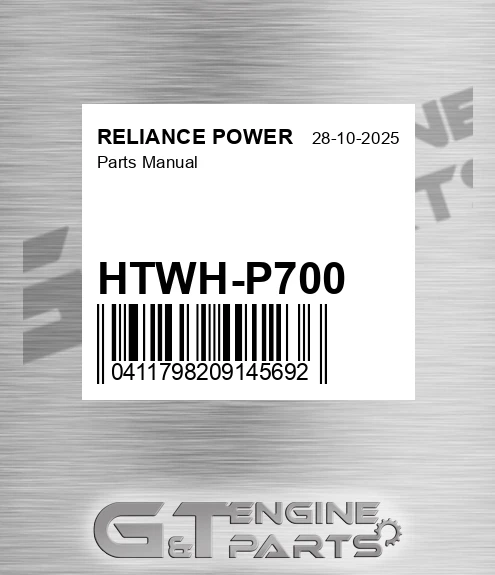 HTWH-P700 Parts Manual for RELIANCE POWER