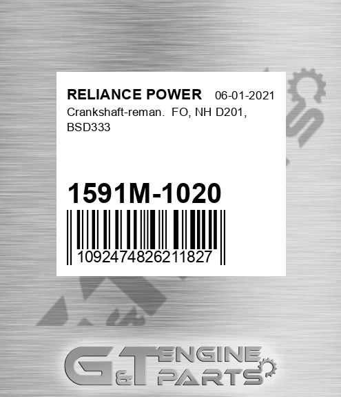 1591M-1020 Crankshaft-reman. Fo, Nh D201, Bsd333
