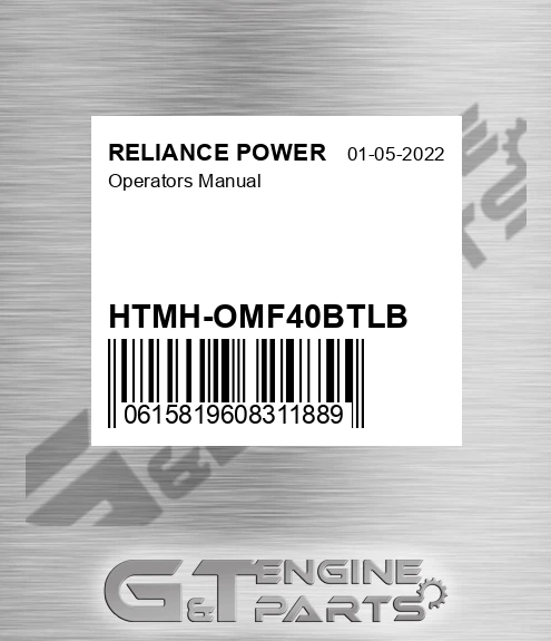 HTMH-OMF40BTLB Operators Manual for RELIANCE POWER