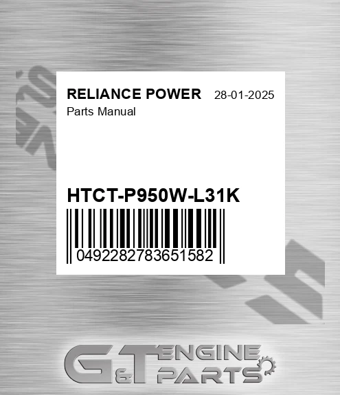 HTCT-P950W-L31K Parts Manual for RELIANCE POWER