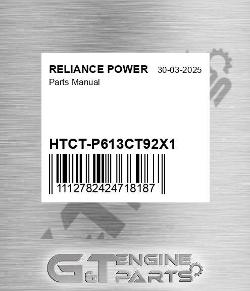 HTCT-P613CT92X1 Parts Manual for RELIANCE POWER