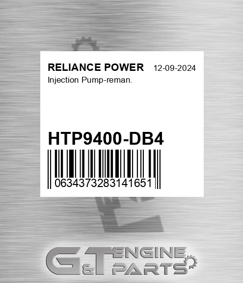 HTP9400-DB4 Injection Pump-reman. for RELIANCE POWER