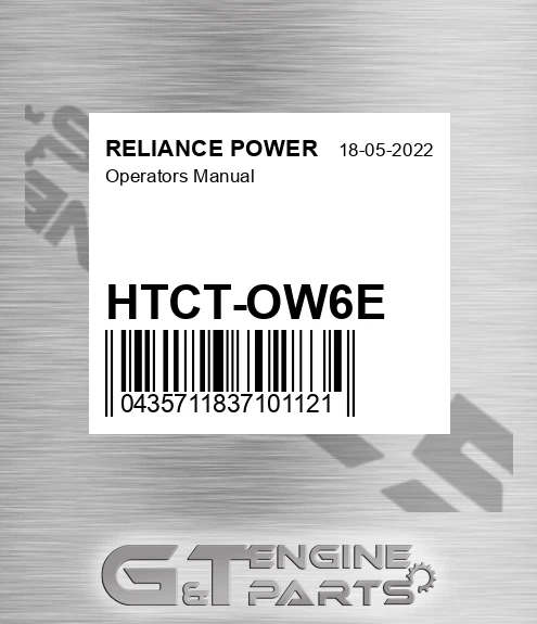 HTCT-OW6E Operators Manual for RELIANCE POWER