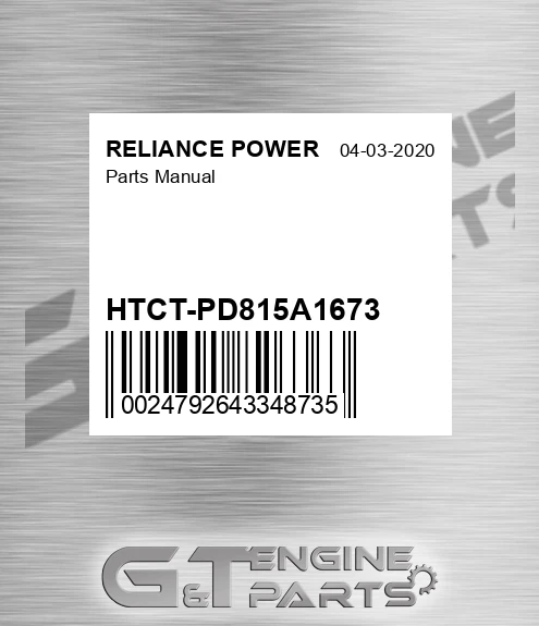 HTCT-PD815A1673 Parts Manual for RELIANCE POWER