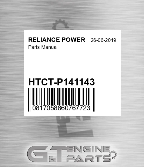 HTCT-P141143 Parts Manual for RELIANCE POWER