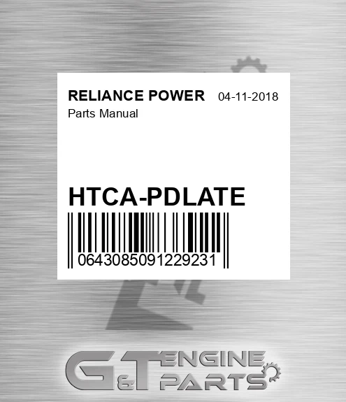 HTCA-PDLATE Parts Manual for RELIANCE POWER