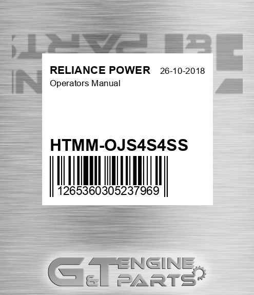 HTMM-OJS4S4SS Operators Manual for RELIANCE POWER