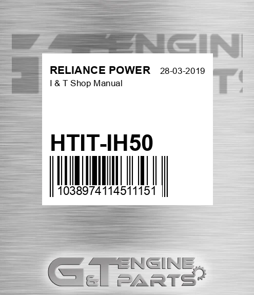HTIT-IH50 I & T Shop Manual for RELIANCE POWER
