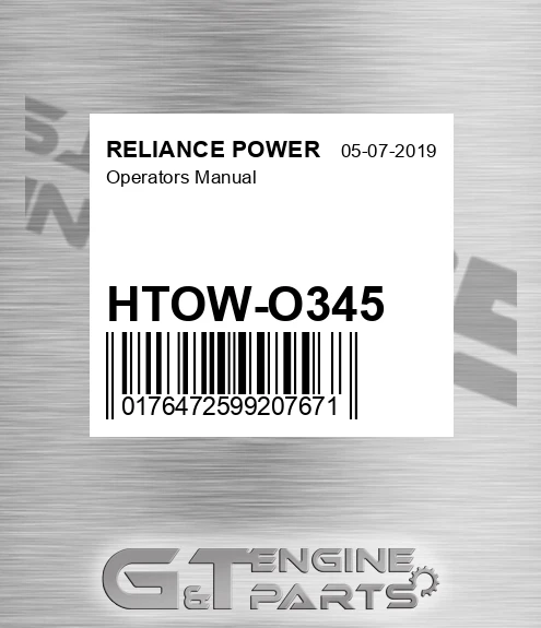 HTOW-O345 Operators Manual for RELIANCE POWER