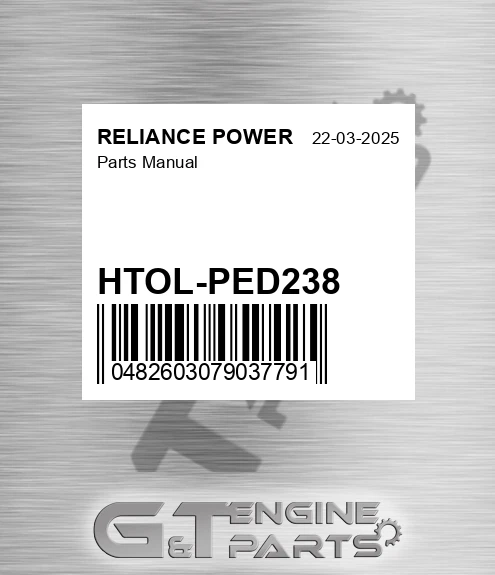 HTOL-PED238 Parts Manual for RELIANCE POWER