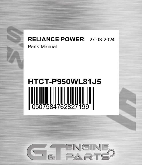 HTCT-P950WL81J5 Parts Manual for RELIANCE POWER
