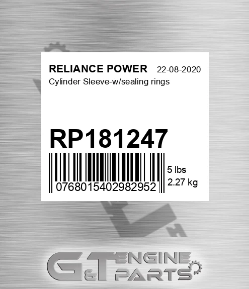 RP181247 RELIANCE POWER Cylinder Sleeve-w/sealing Rings