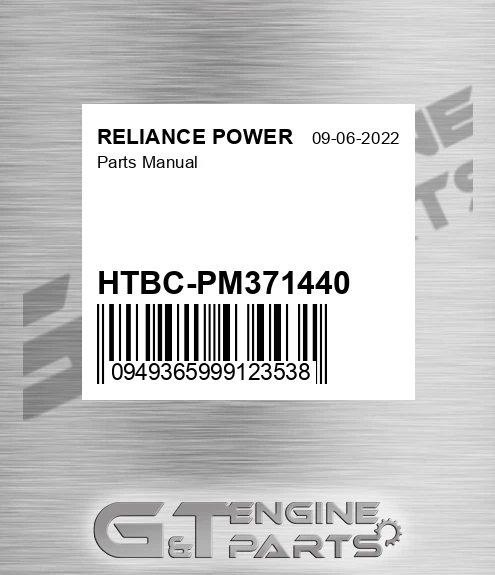 HTBC-PM371440 Parts Manual for RELIANCE POWER