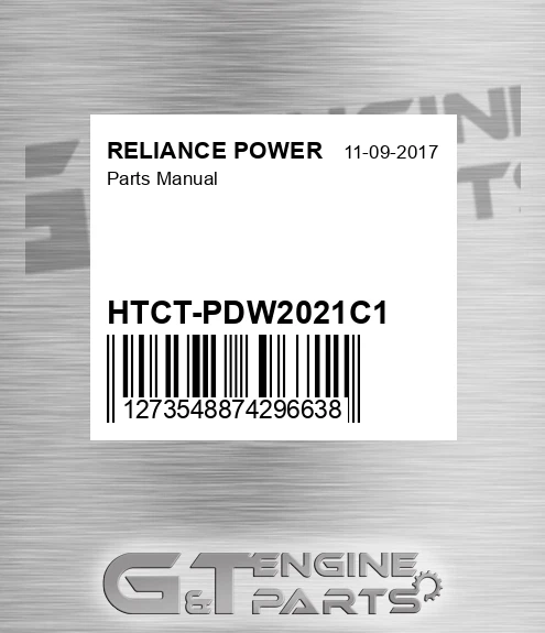 HTCT-PDW2021C1 Parts Manual for RELIANCE POWER
