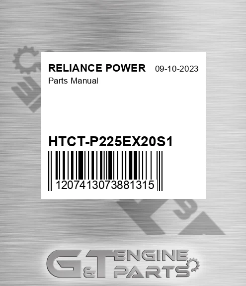 HTCT-P225EX20S1 Parts Manual for RELIANCE POWER