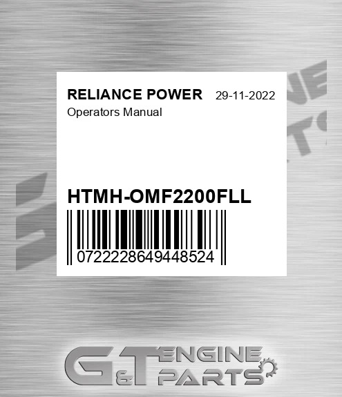 HTMH-OMF2200FLL Operators Manual for RELIANCE POWER