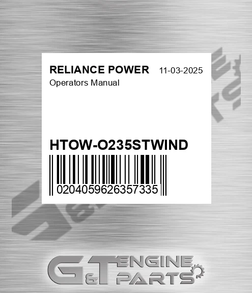 HTOW-O235STWIND Operators Manual for RELIANCE POWER