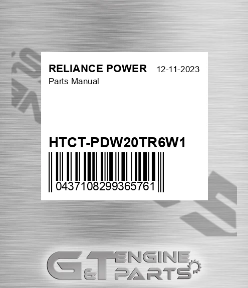 HTCT-PDW20TR6W1 Parts Manual for RELIANCE POWER