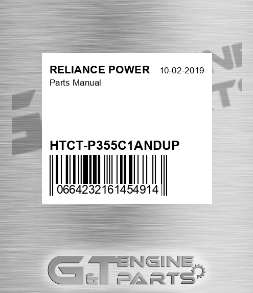 HTCT-P355C1ANDUP Parts Manual for RELIANCE POWER