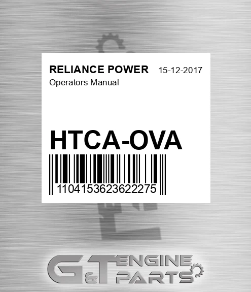 HTCA-OVA Operators Manual for RELIANCE POWER
