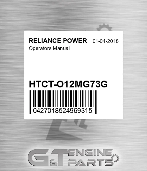 HTCT-O12MG73G Operators Manual for RELIANCE POWER