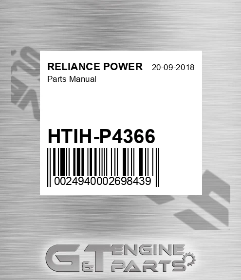 HTIH-P4366 Parts Manual for RELIANCE POWER