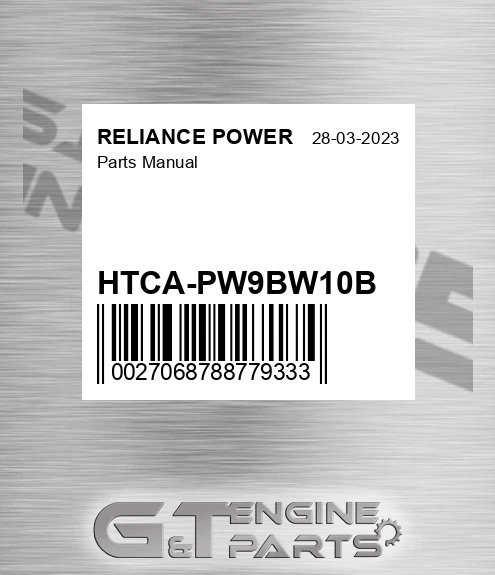 HTCA-PW9BW10B Parts Manual for RELIANCE POWER