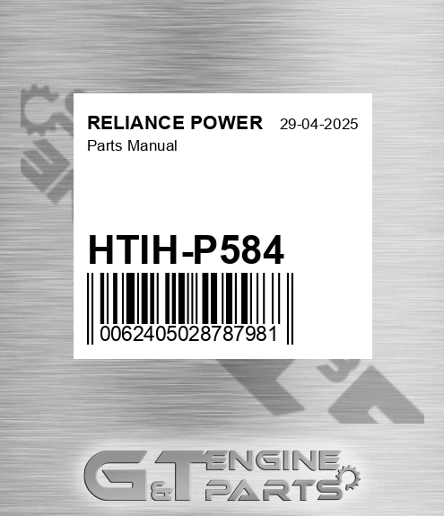 HTIH-P584 Parts Manual for RELIANCE POWER